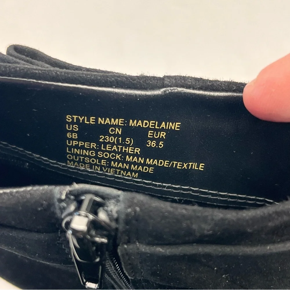 Kate‎ Spade Madelaine Womens Size 6B 6 Black Leather Suede Heeled Bootie Strap